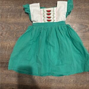 Green and White Kids Dress with Watermelon Design